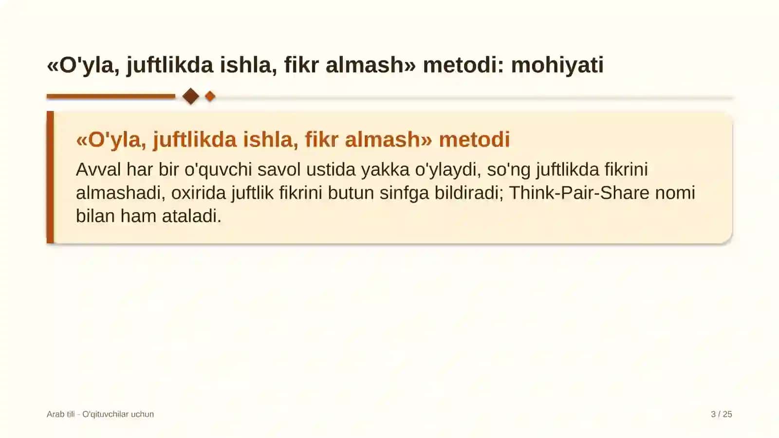 arab tili darslarida o'yla juftlikda ishla fikr almash metodidan foydalanish 3725 3