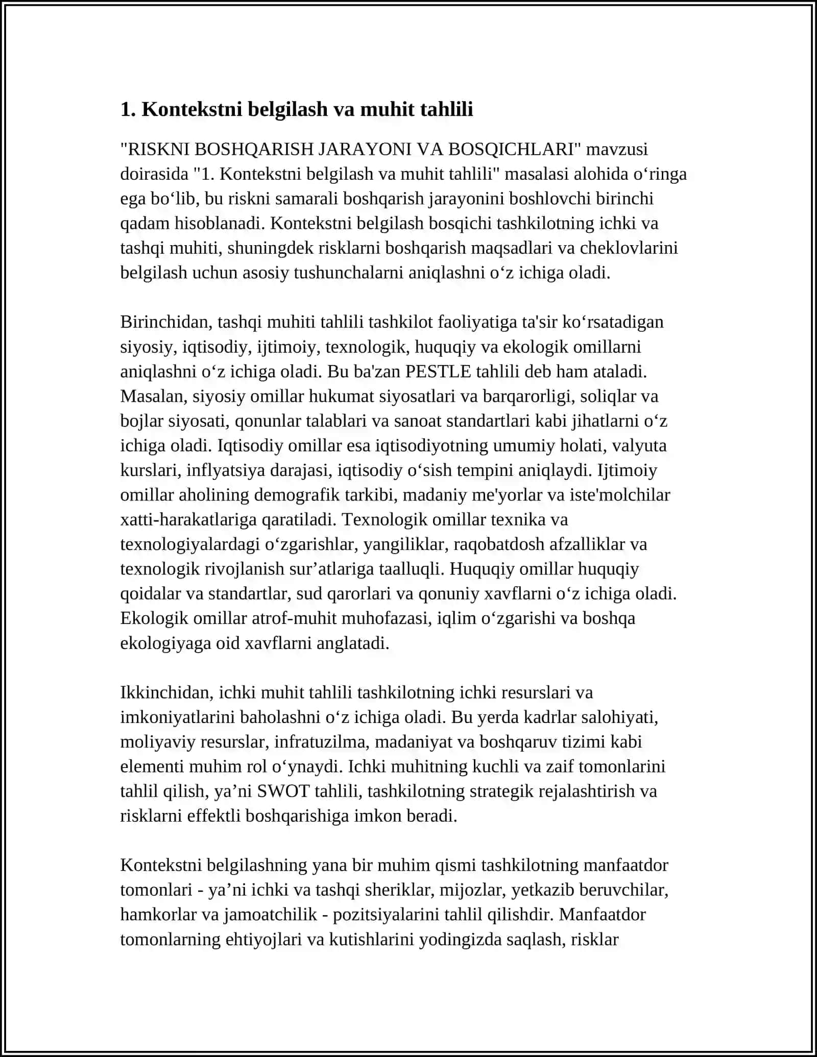 RISKNI BOSHQARISH JARAYONI VA BOSQICHLARI 3