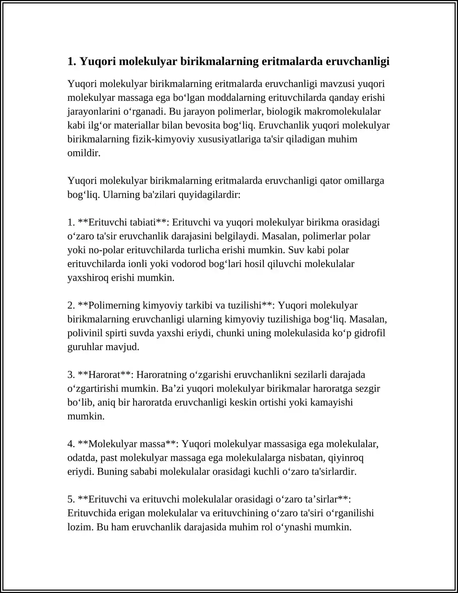 YUQORI MOLEKULYAR BIRIKMALAR ERITMALARINING XOSSALARI. QONNING REOLOGIK XOSSALARI 3