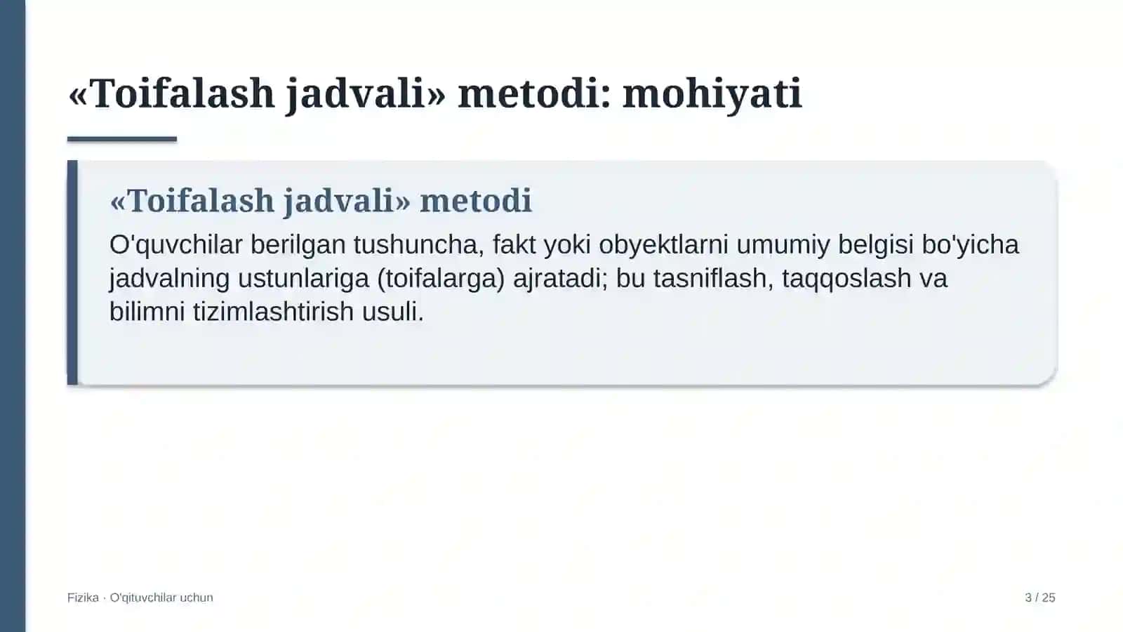 fizika darslarida toifalash jadvali metodidan foydalanish 7853 3