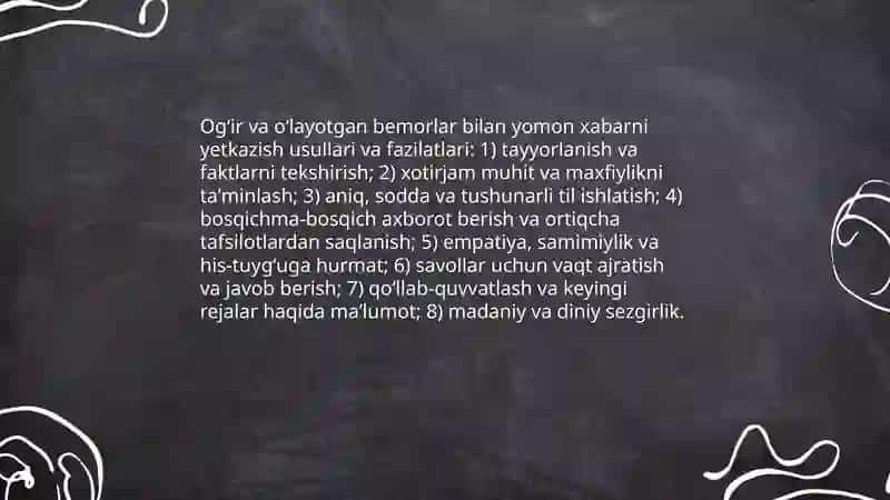Ogʻir va oʻlayotgan bemorlar bilan muloqotning oʻziga xosligi 3