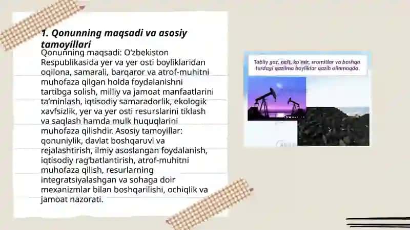 Ózbekiston Respublikasi "yer va yer osti boyliklaridan oqilona foydalanish toĝrisida "gi qonun 3