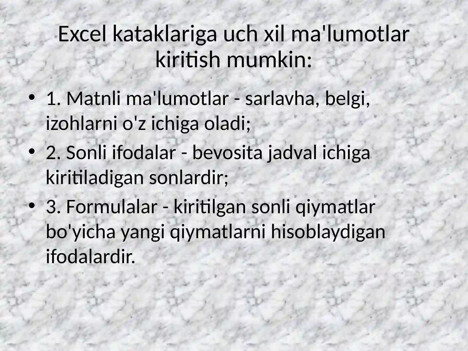 Excelda matnli funksiyalar bilan ishlash 3
