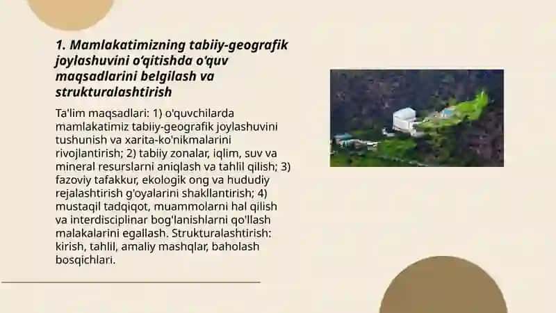 Mamlakatimizning tabiiy-geografik joylashuv o‘rni va tabiiy resruslariga oid mavzularni o‘qitishning metodik xususiyatlari 3