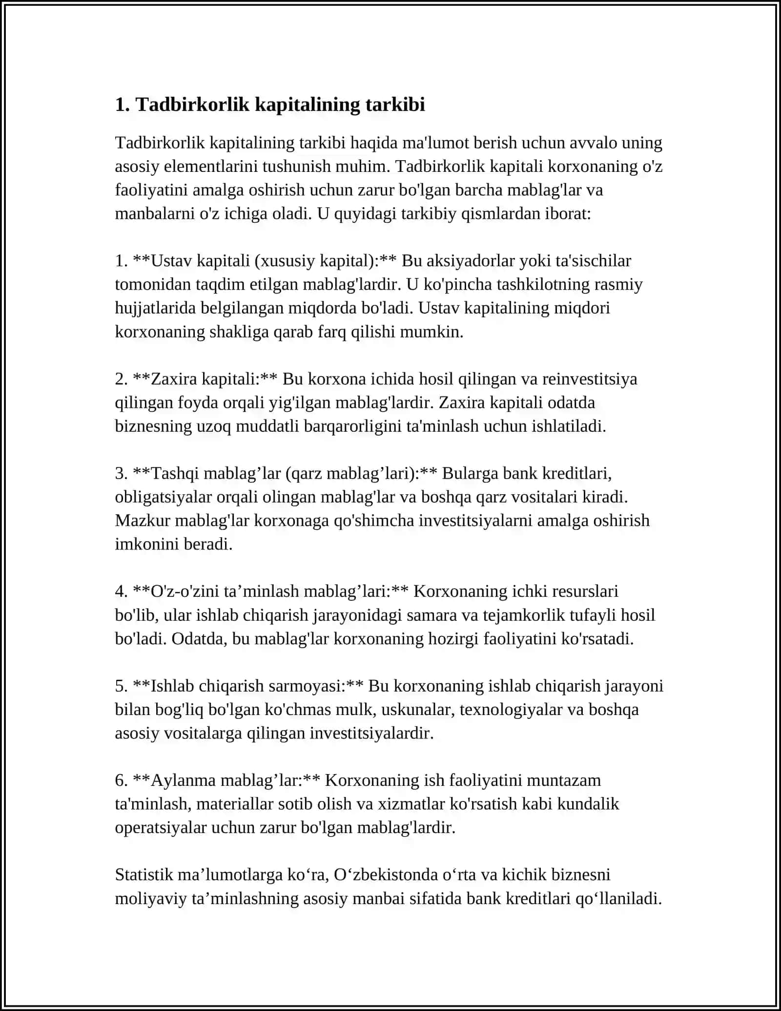 TADBIRKORLIK KAPITALI VA MOLIYA MANBALARI 3