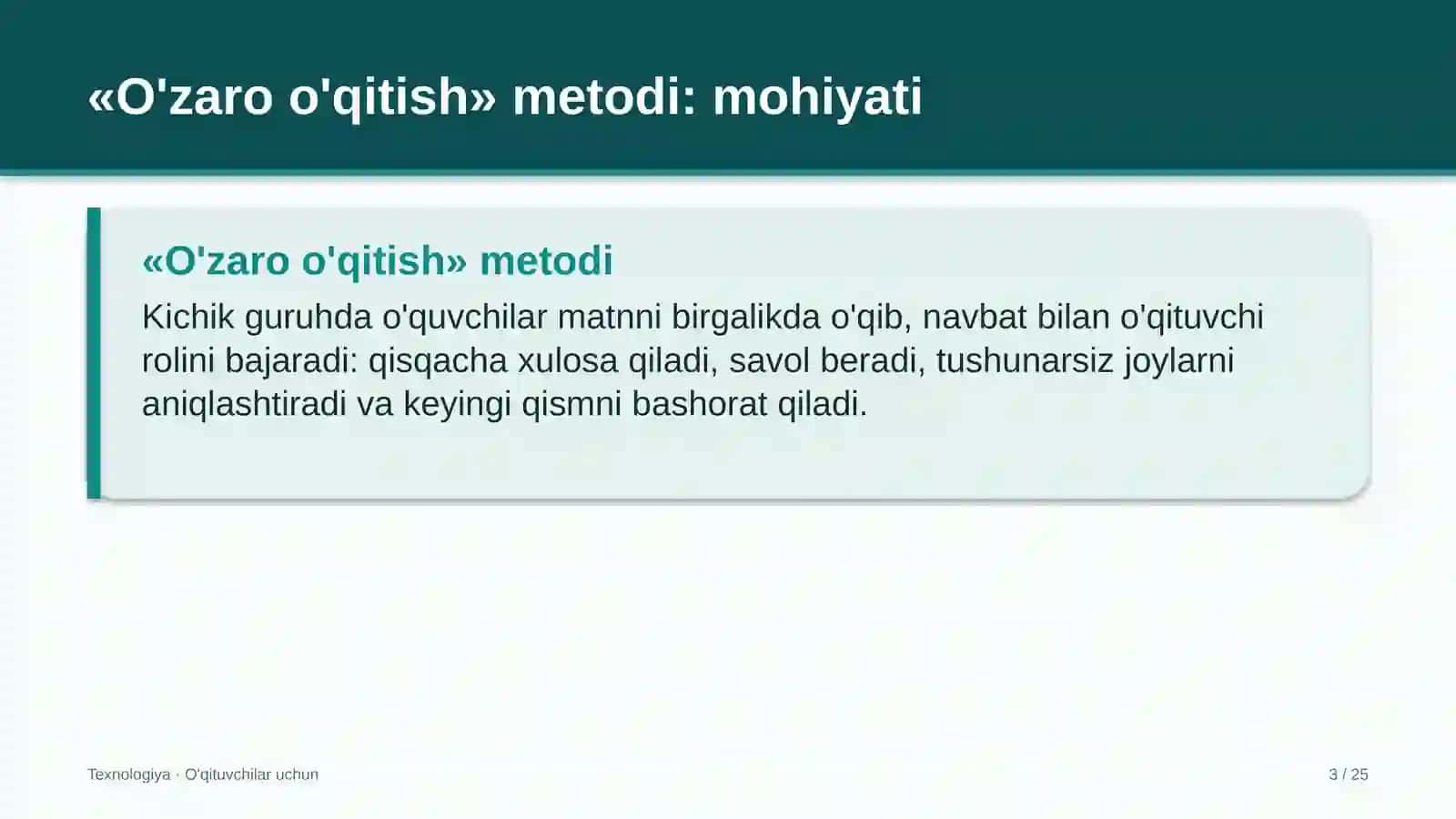texnologiya darslarida o'zaro o'qitish metodidan foydalanish 8055 3