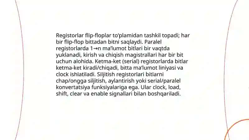 Registorlar, hisoblagichlar va yarimoʻtkazgichli xotira qurilmalari 3