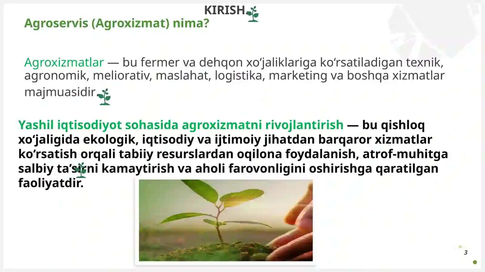 YASHIL IQTISODIYOT SOHASIDA AGROXIZMATNI RIVOJLANTIRISH 3