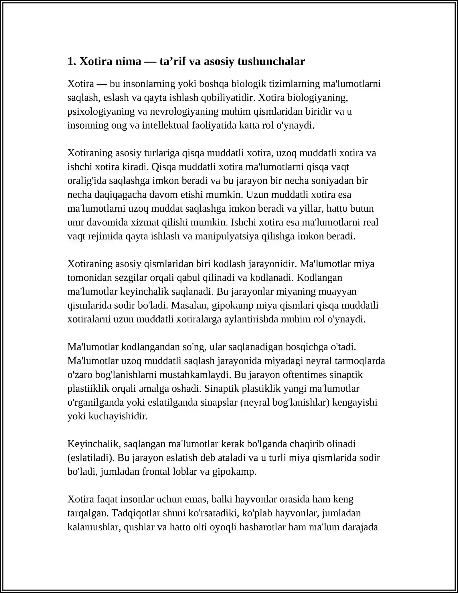 XOTIRA HAQIDA TUSHUNCHA VA UNING NERV FIZIOLOGIK ASOSI 3