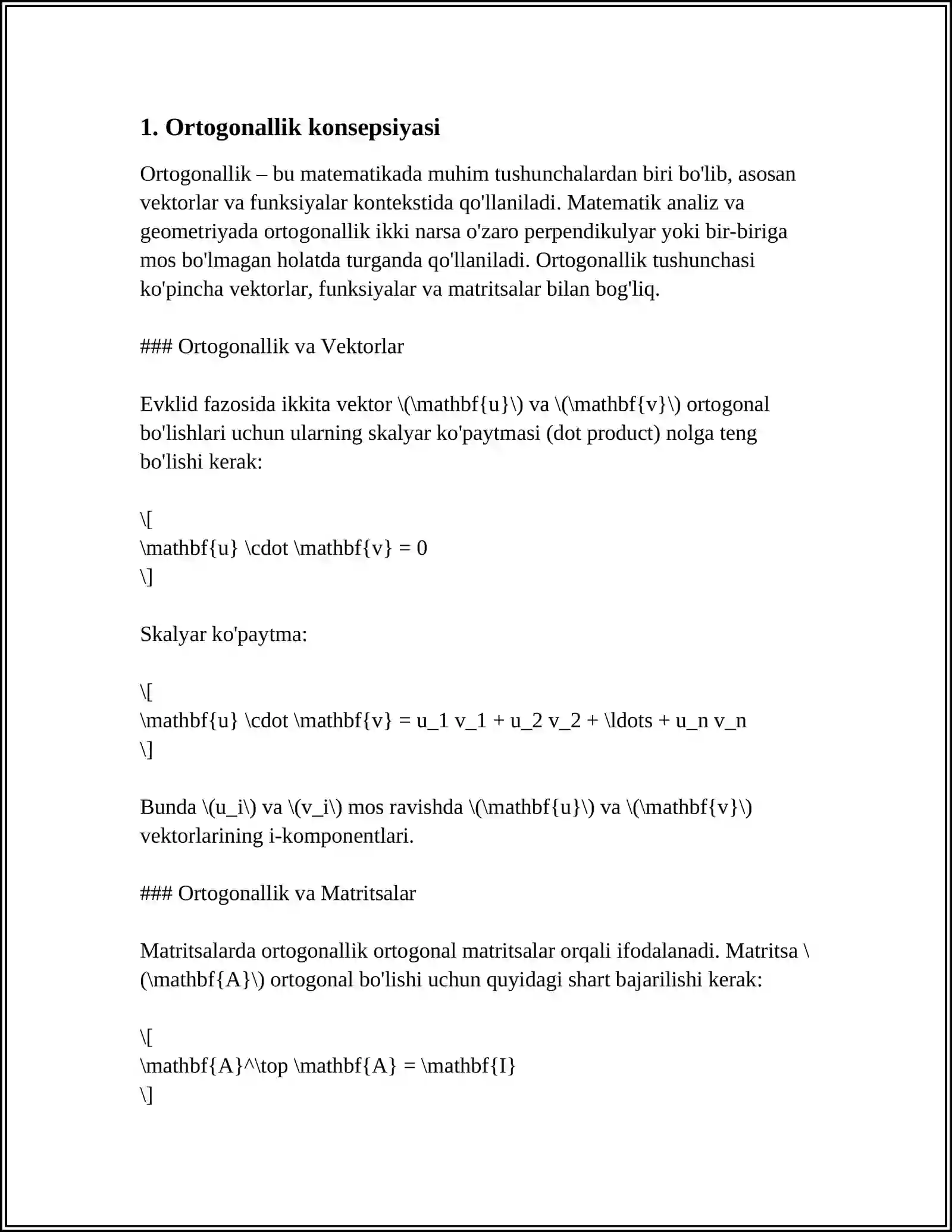 ORTOGONALLASHTIRISH JARAYONI ORTOGONAL TOʻLDIRUVCHI VA ORTOGONAL PREYEKSIYASI 3