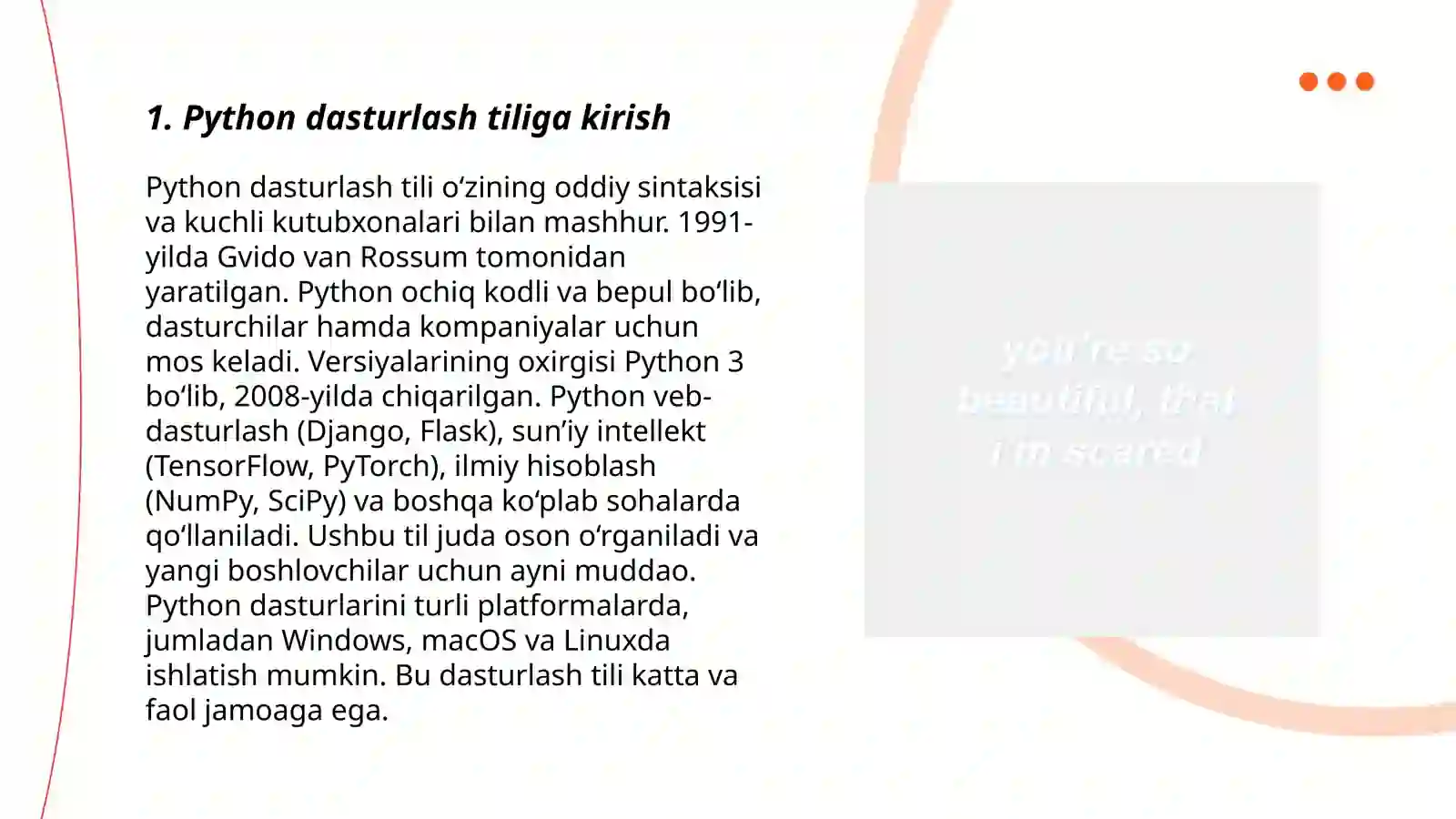 Reja: Python dasturlash tiliga kirish 3