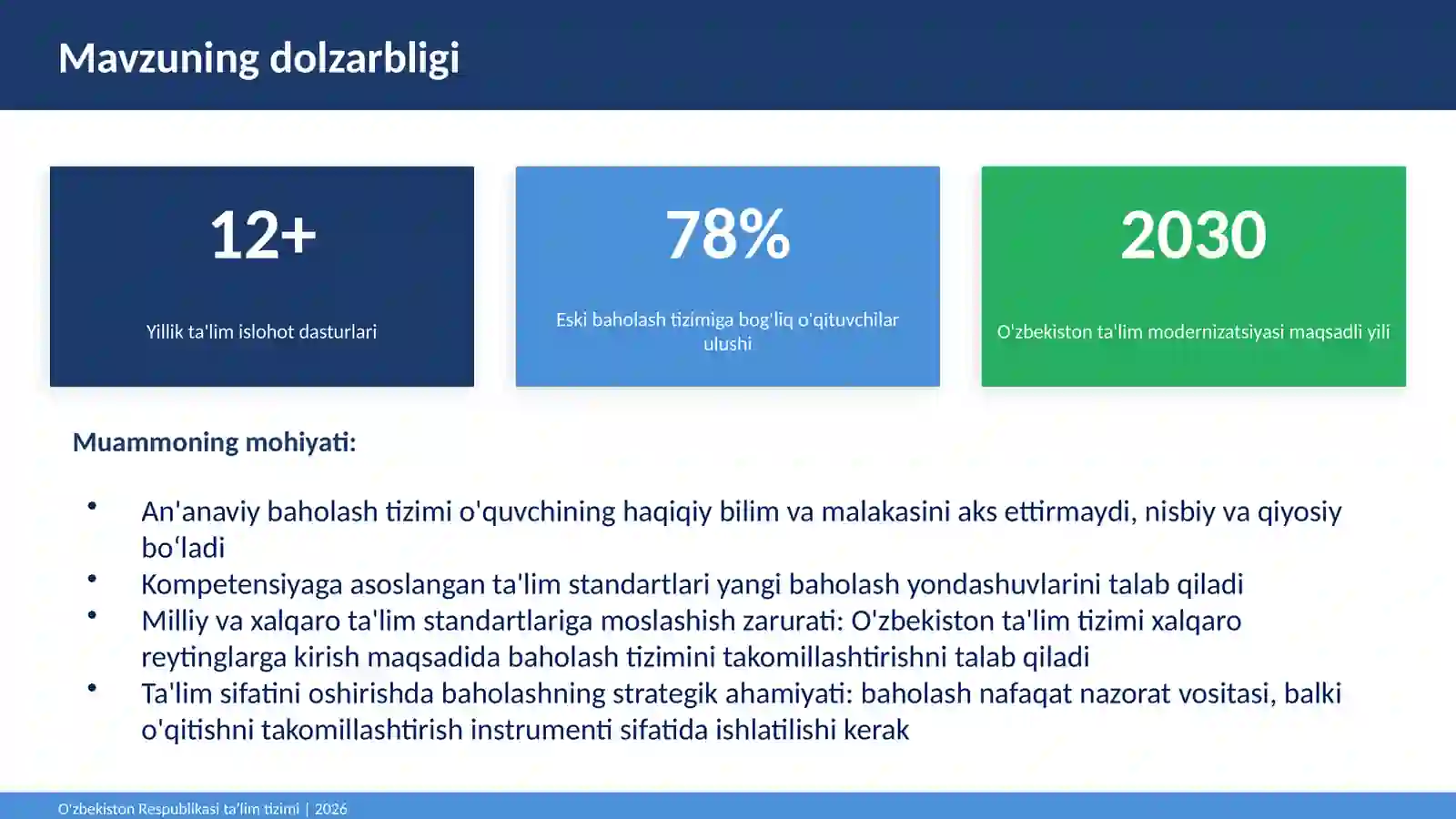O'ZBEKISTONDA FORMATIV VA SUMMATIV BAHOLASH TAMOYILLARI ASOSIDA O'QUVCHILAR RIVOJLANISHINI BAHOLASH VA QOʻLLAB-QUVVATLASH 3