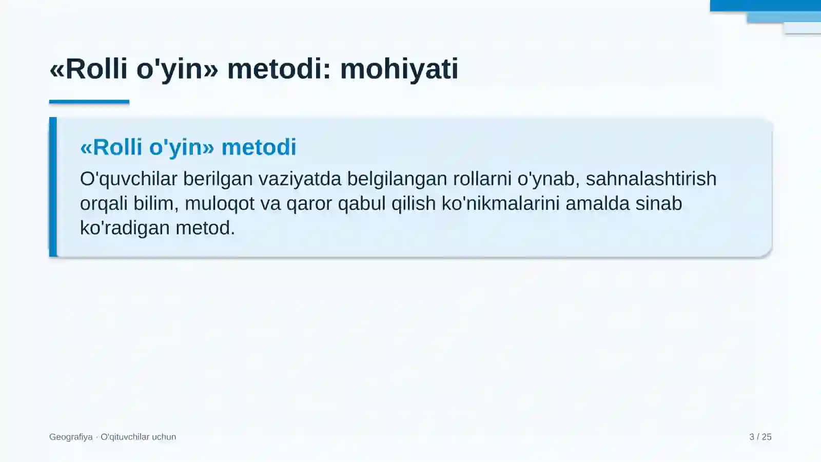 geografiya darslarida rolli o'yin metodidan foydalanish 6222 3