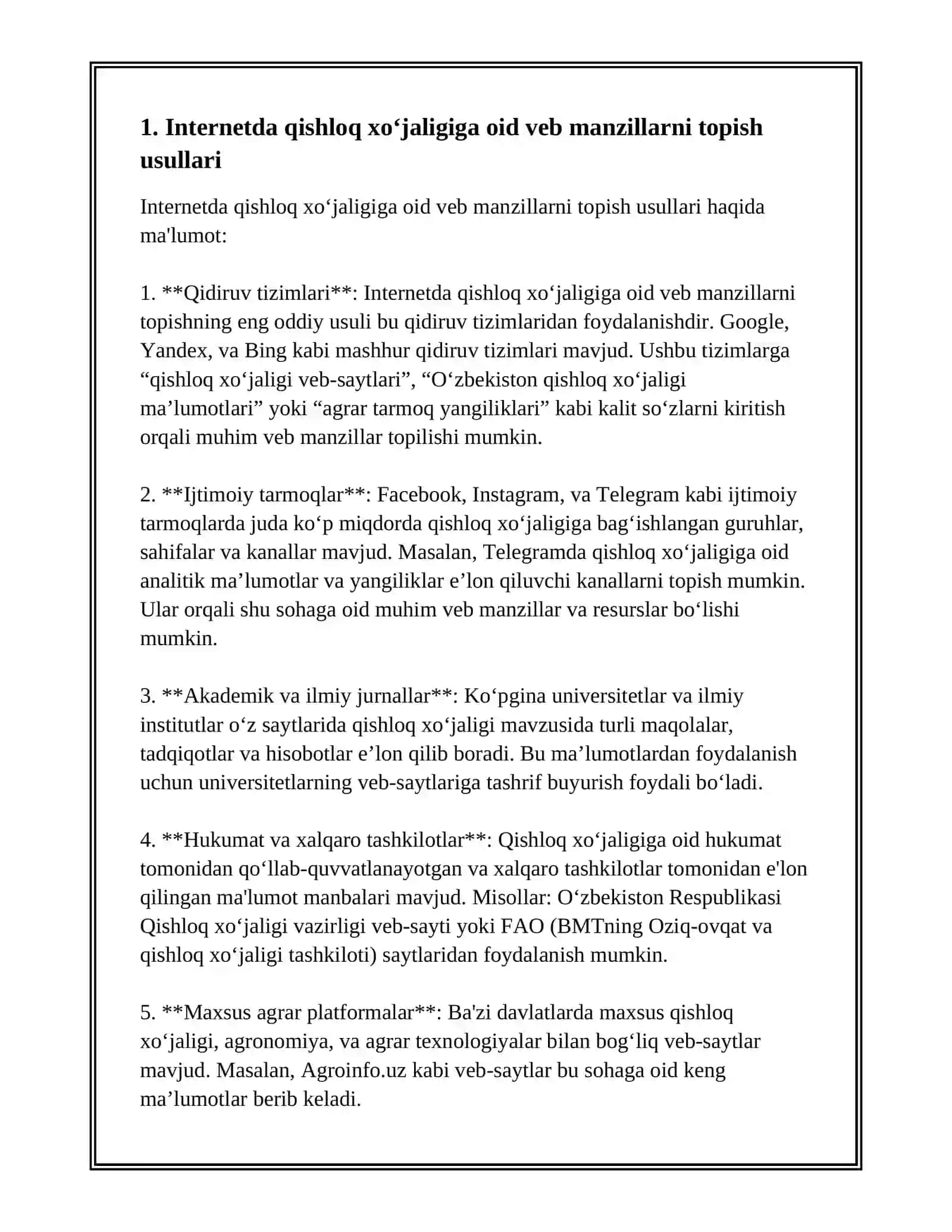 INTERNETDA QISHLOQ XO‘JALIGIGA OID VEB MANZILLAR VA ULARDAN AXBOROTLARNI KO‘CHIRISH 3