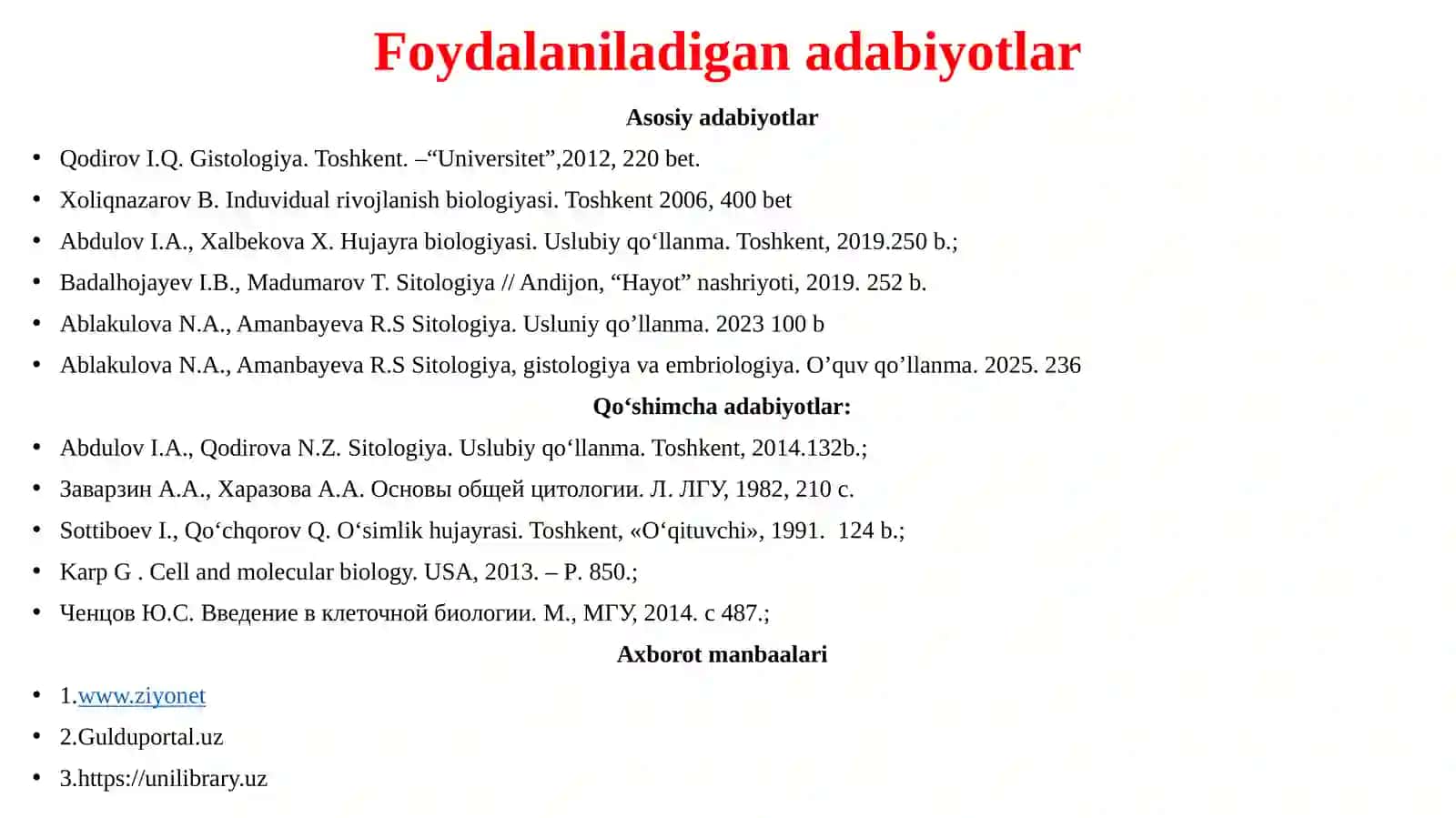 SITOLOGIYA, GISTALOGIYA VA EMBRIOLOIYA FANIGA 3