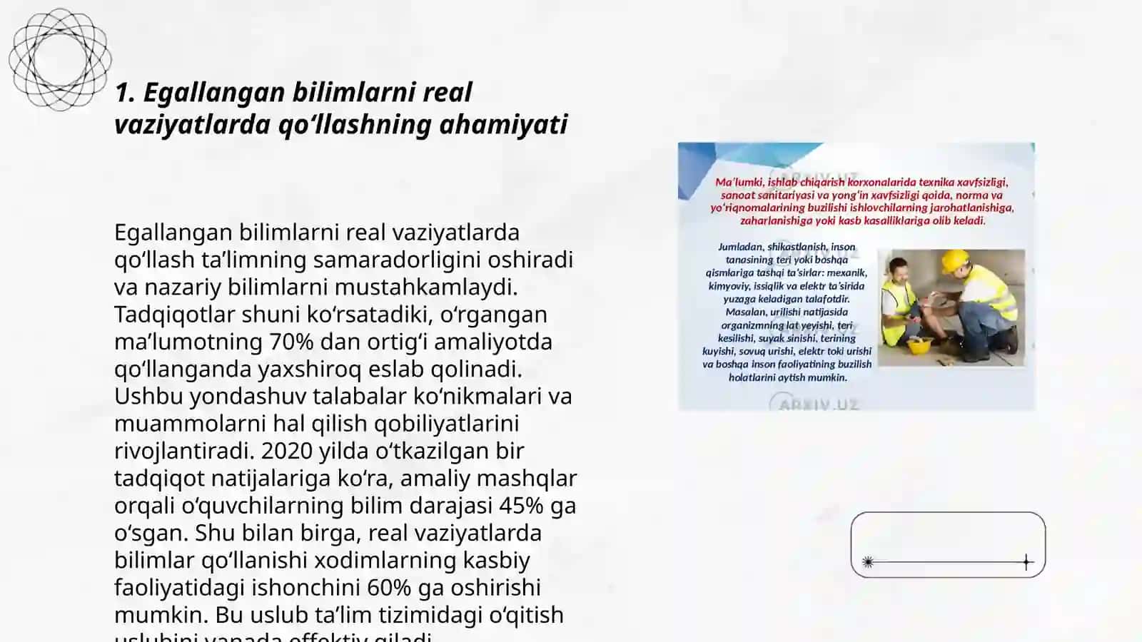 Egallangan bilimlarni hayotiy vaziyatlarga qoʻllashga doir uslubiy dars ishlanmasini ishlab chiqish 3