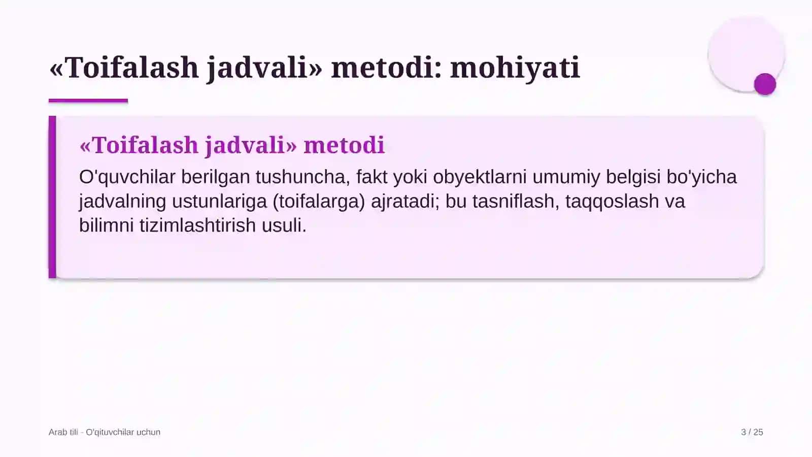 arab tili darslarida toifalash jadvali metodidan foydalanish 4693 3