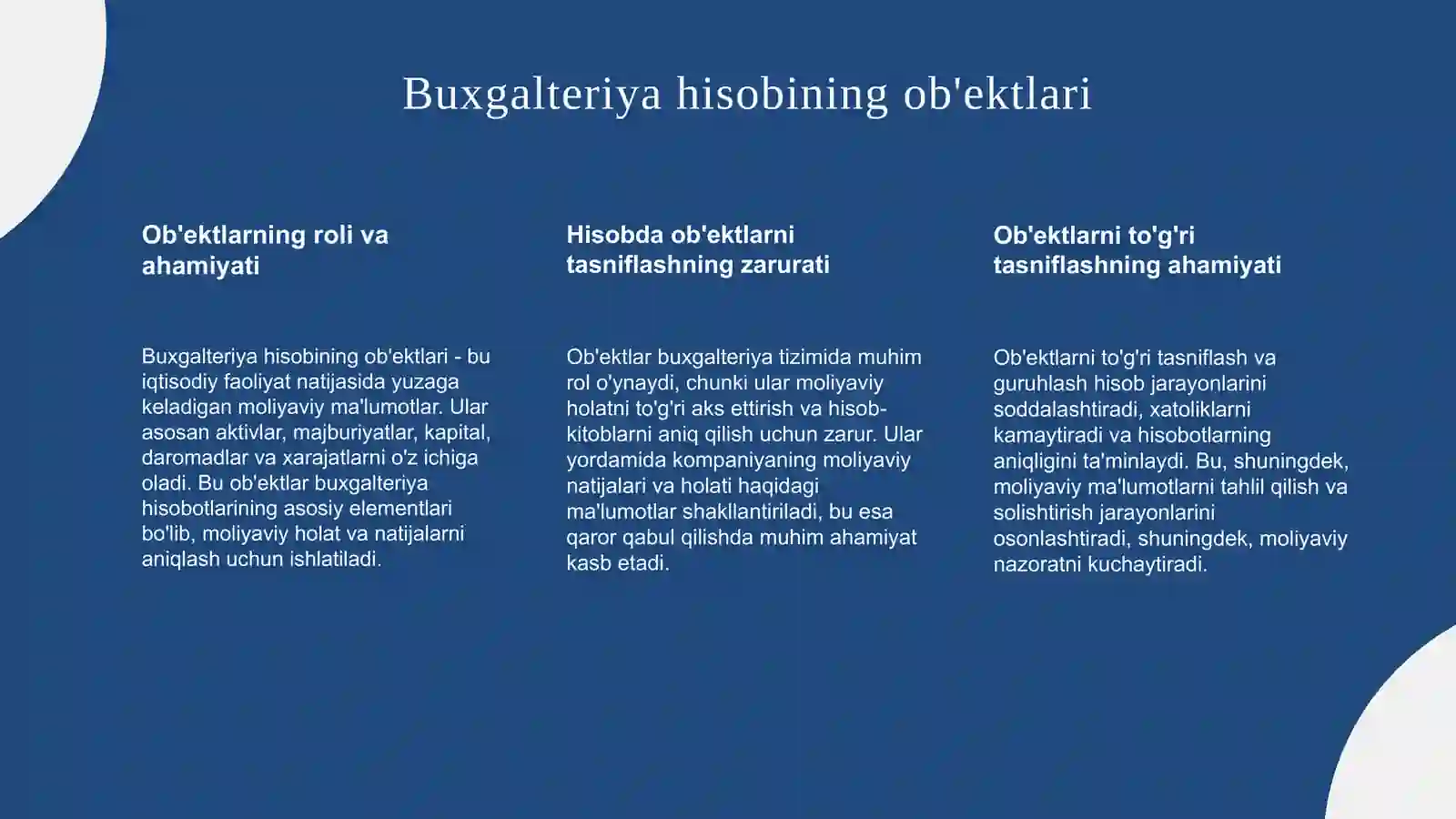 Buxgalteriya hisobi ob'ektlarining mazmuni va ularning tasnifi 3