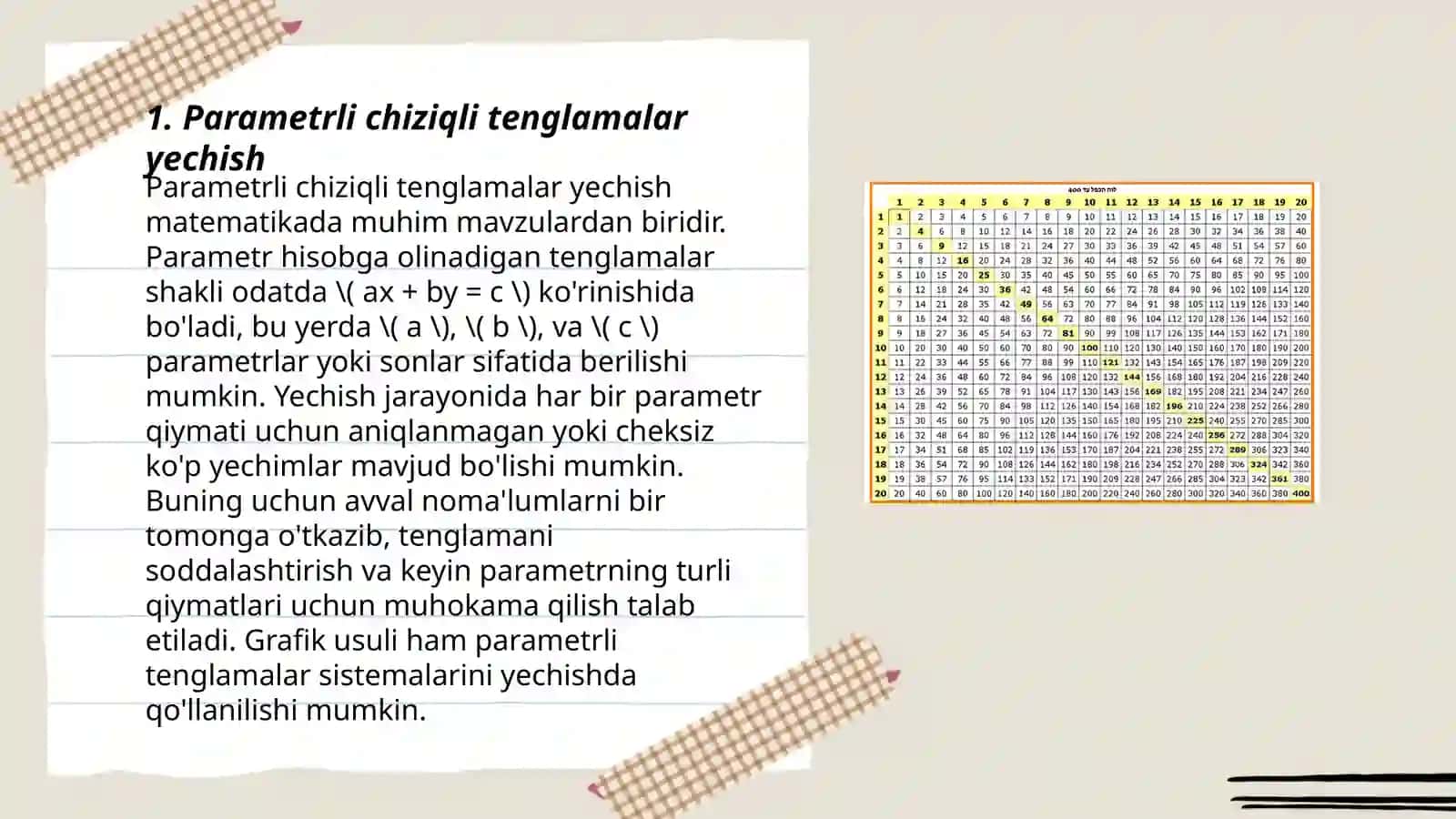 Parametr qatnashgan tenglama va tengsizliklarga oid misollar yechish. Parametr qatnashgan tenglama va tengsizliklar sistemasiga oid misollar yechish 3