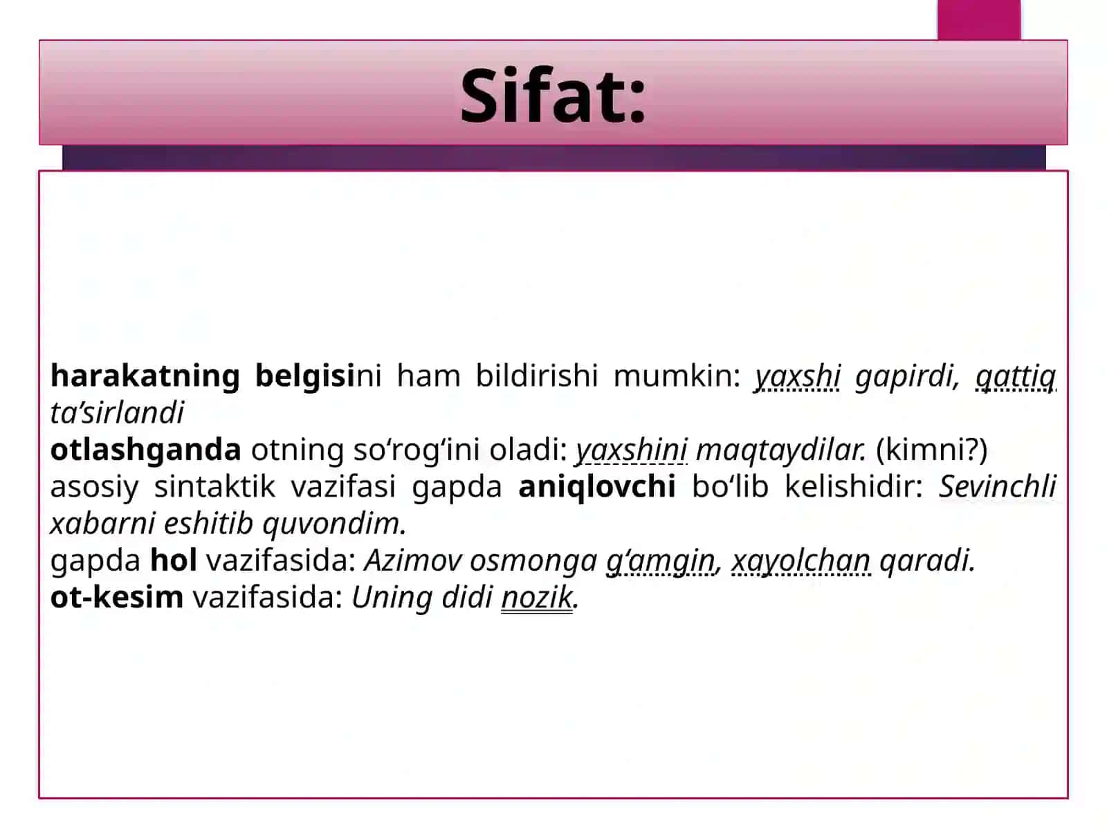 Sifat so‘z turkumini takrorlash 3