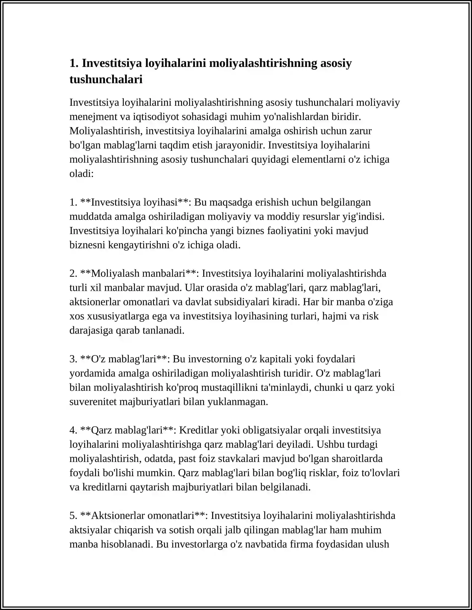 INVESTITSIYA LOYIHALARINI MOLIYALASHTIRISHNING MAZMUNI VA MOHIYATI 3
