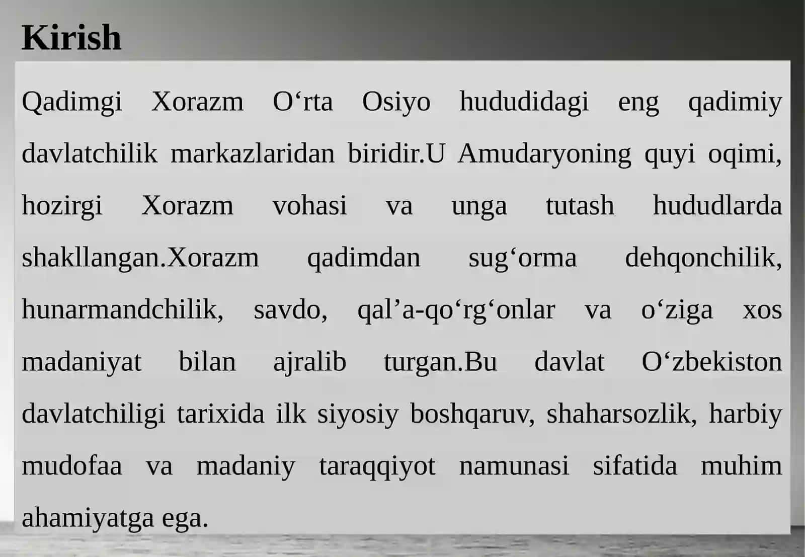 QADIMGI XORAZM DAVLATI VA UNING DAVLATCHILIK TARIXIDAGI O‘RNI 3