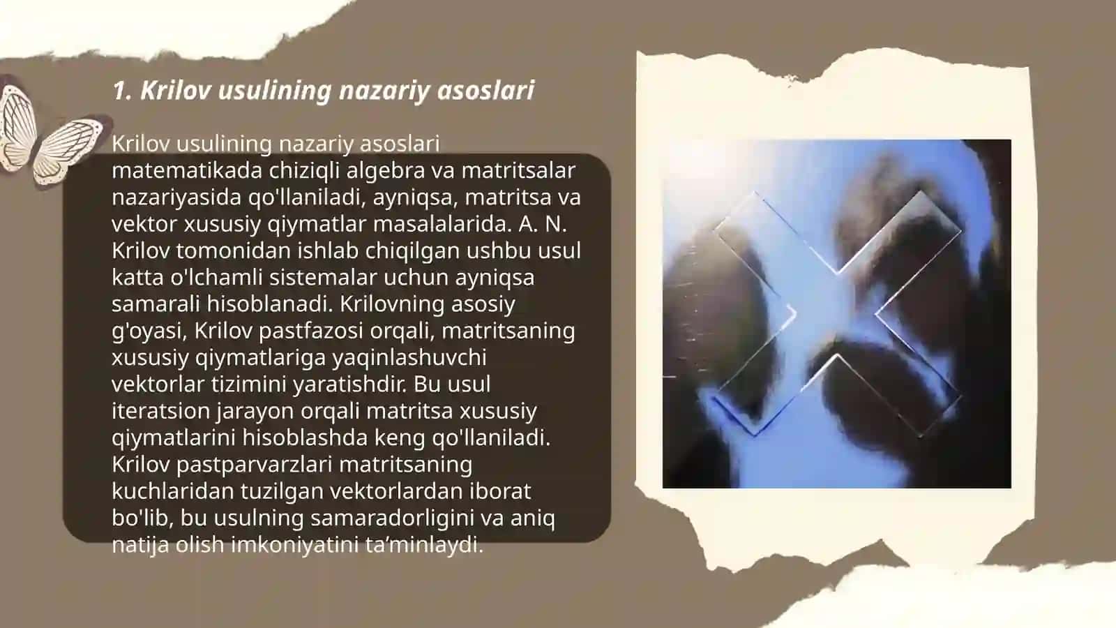 Matritsaning xos son va xos qiymatlarini taqribiy hisoblashni Krilov usuli 3
