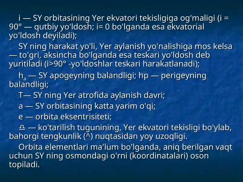 Yer sun'iy yo'ldoshlarining orbita elementlari 3