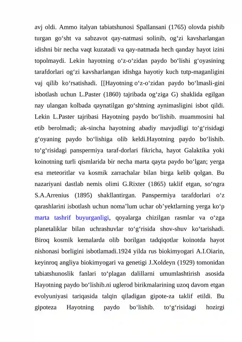 Hayotning paydo bo`lishi haqidagi zamonaviy tasavvurlar 3
