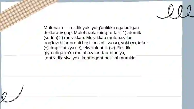 Mulohazalar va ular ustida amallar 3