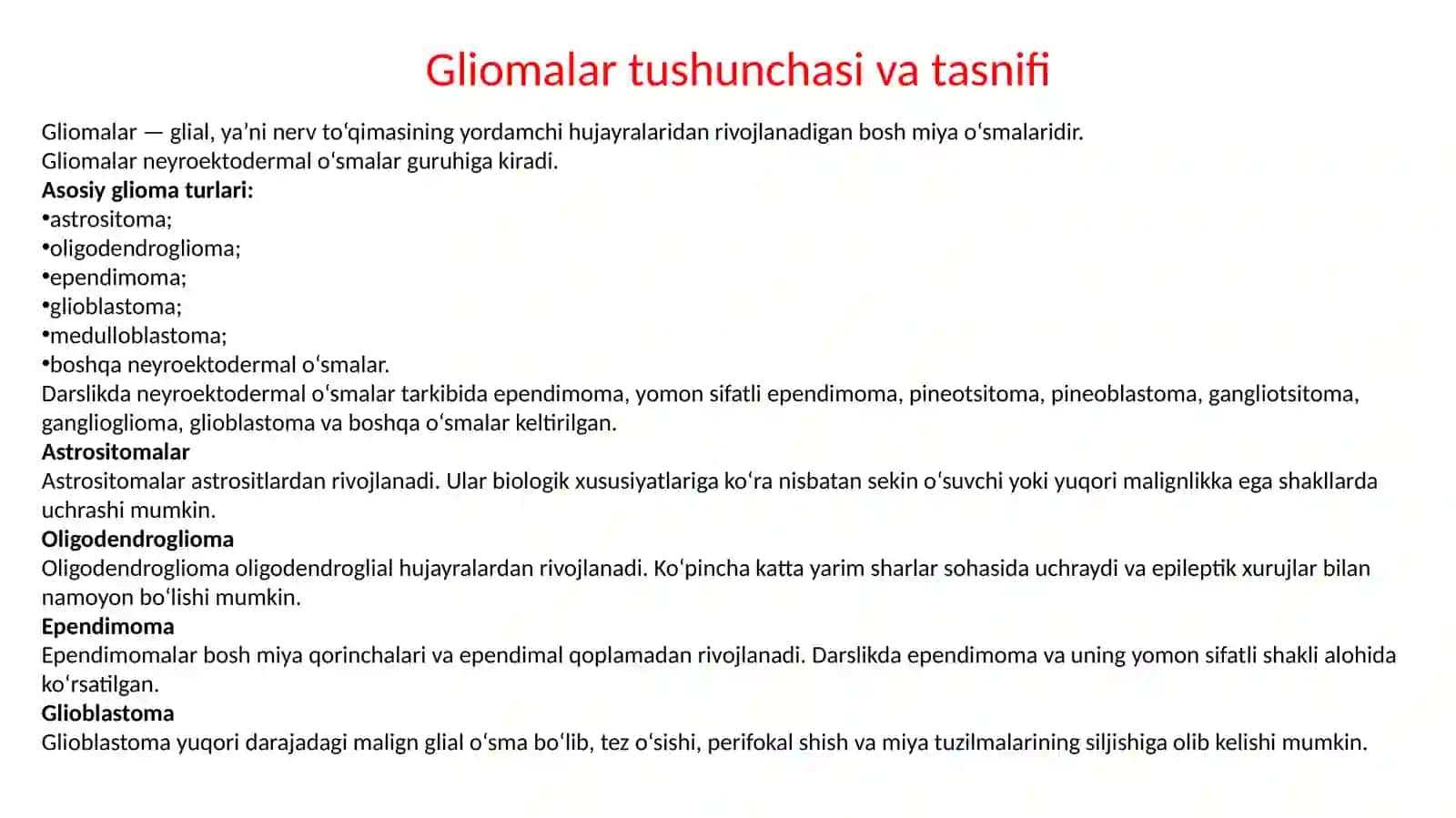Bosh miya gliomalari va meningiomalari: tasnifi, diagnostikasi va davolash 3