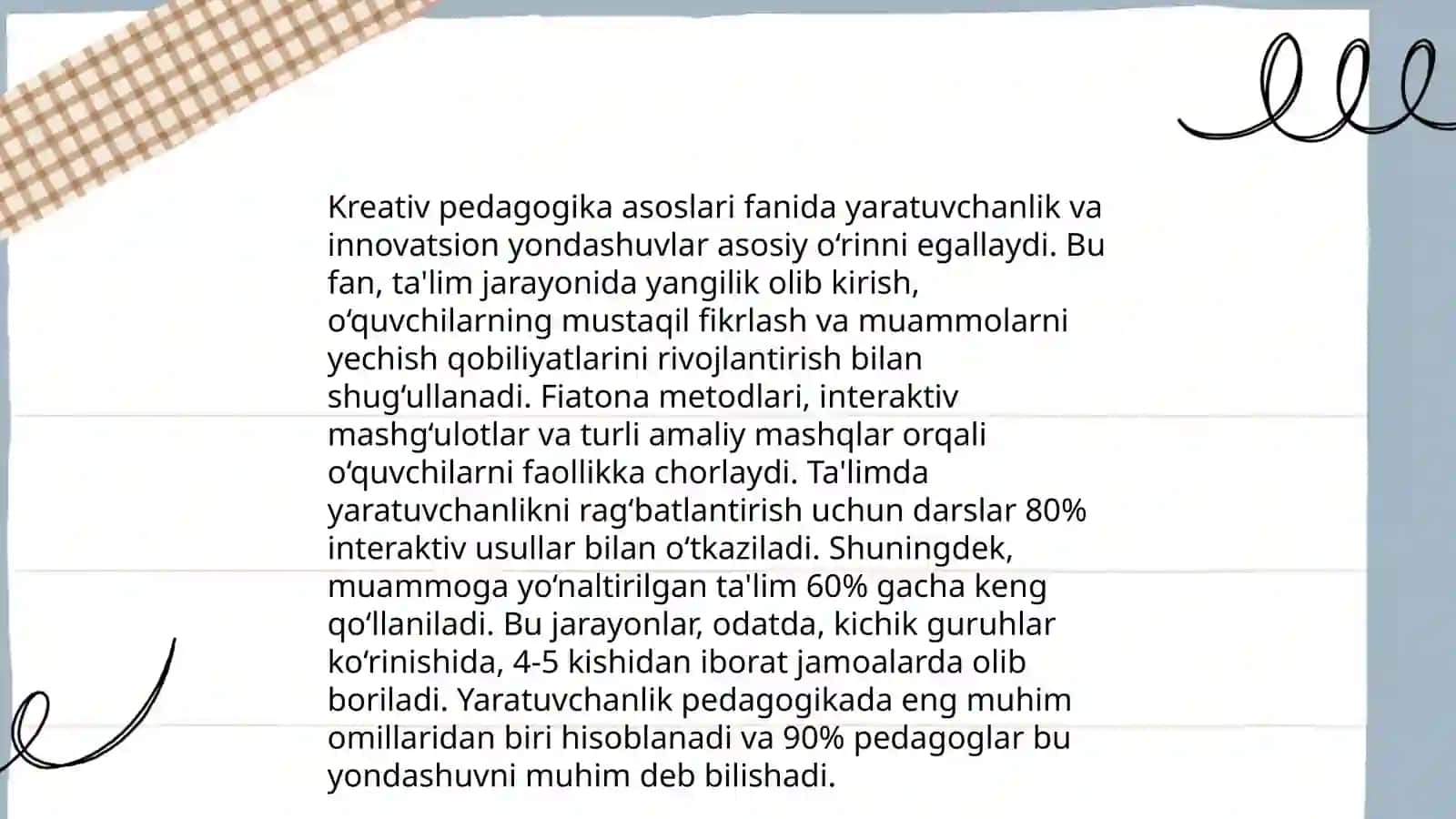 Kreativ pedagogika fanini o'qitish metodlarining o'ziga xos xususiyatlari 3