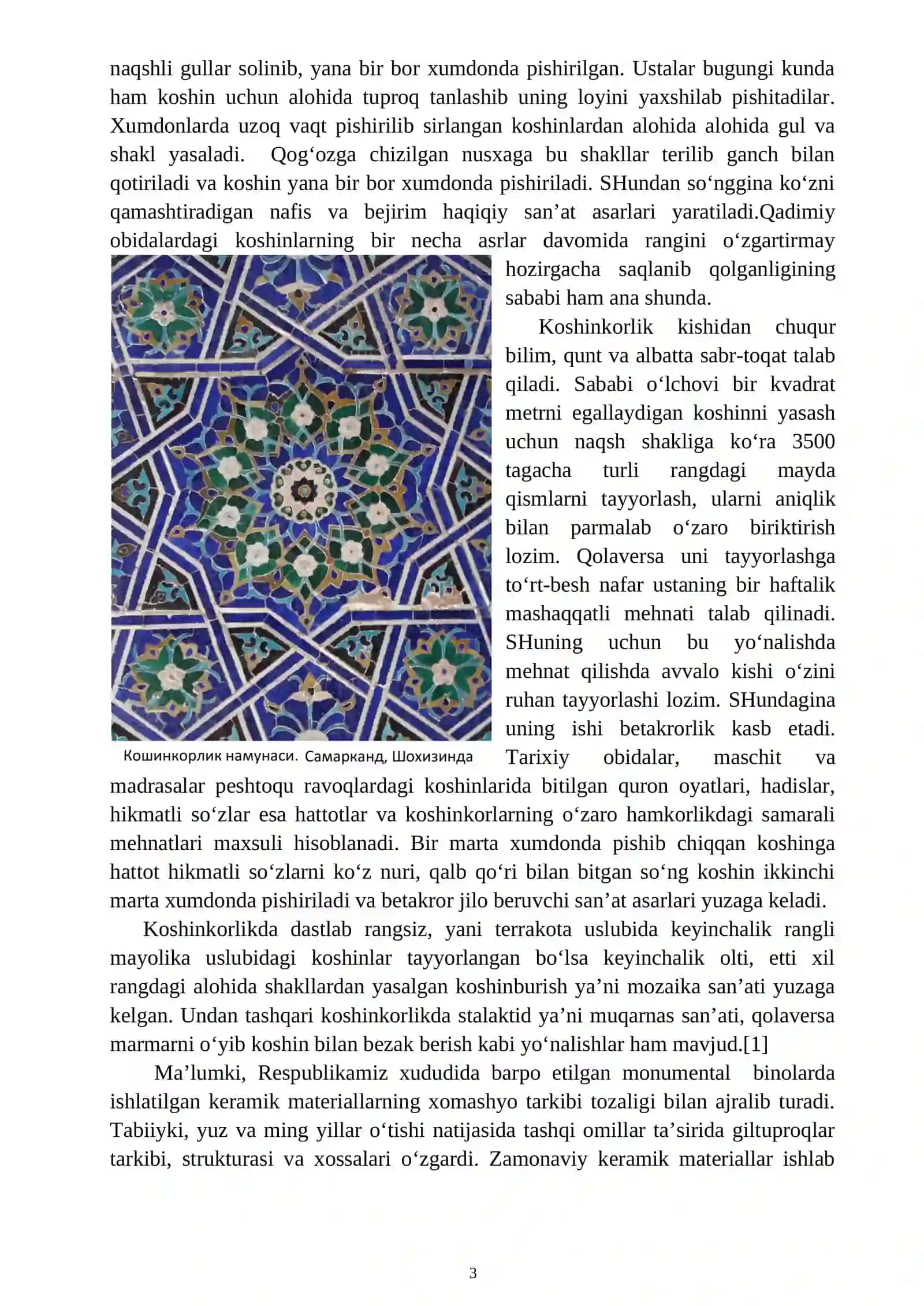 KOSHINKORLIK SAN’ATI TARIXI. Mustaqil ish 3