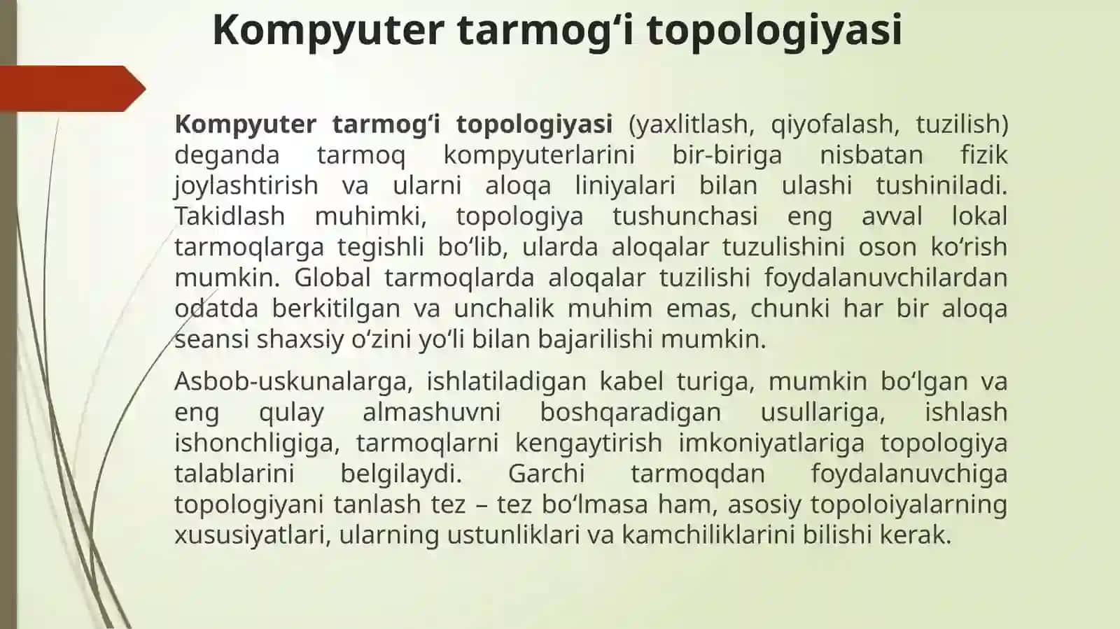 Kompyuter tarmoqining arxitekturasi, topologiyasi, tarmoq sistemasining modeli 3