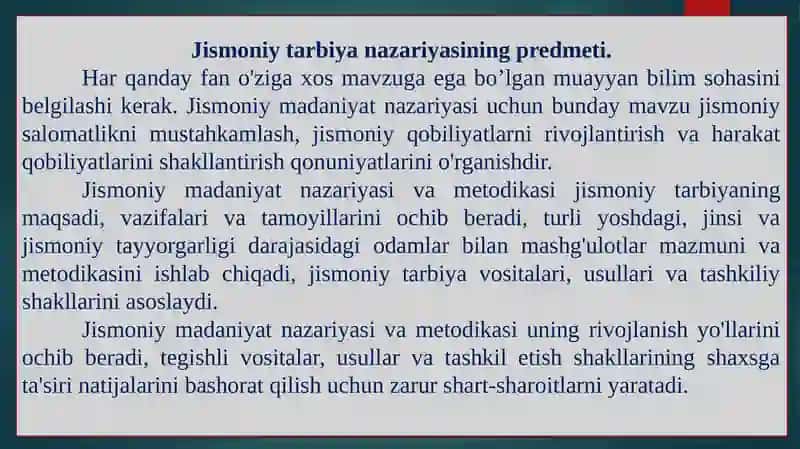 Jismoniy madaniyat nazariyasi va metodikasi fanining maqsadi hamda vazifalari 3