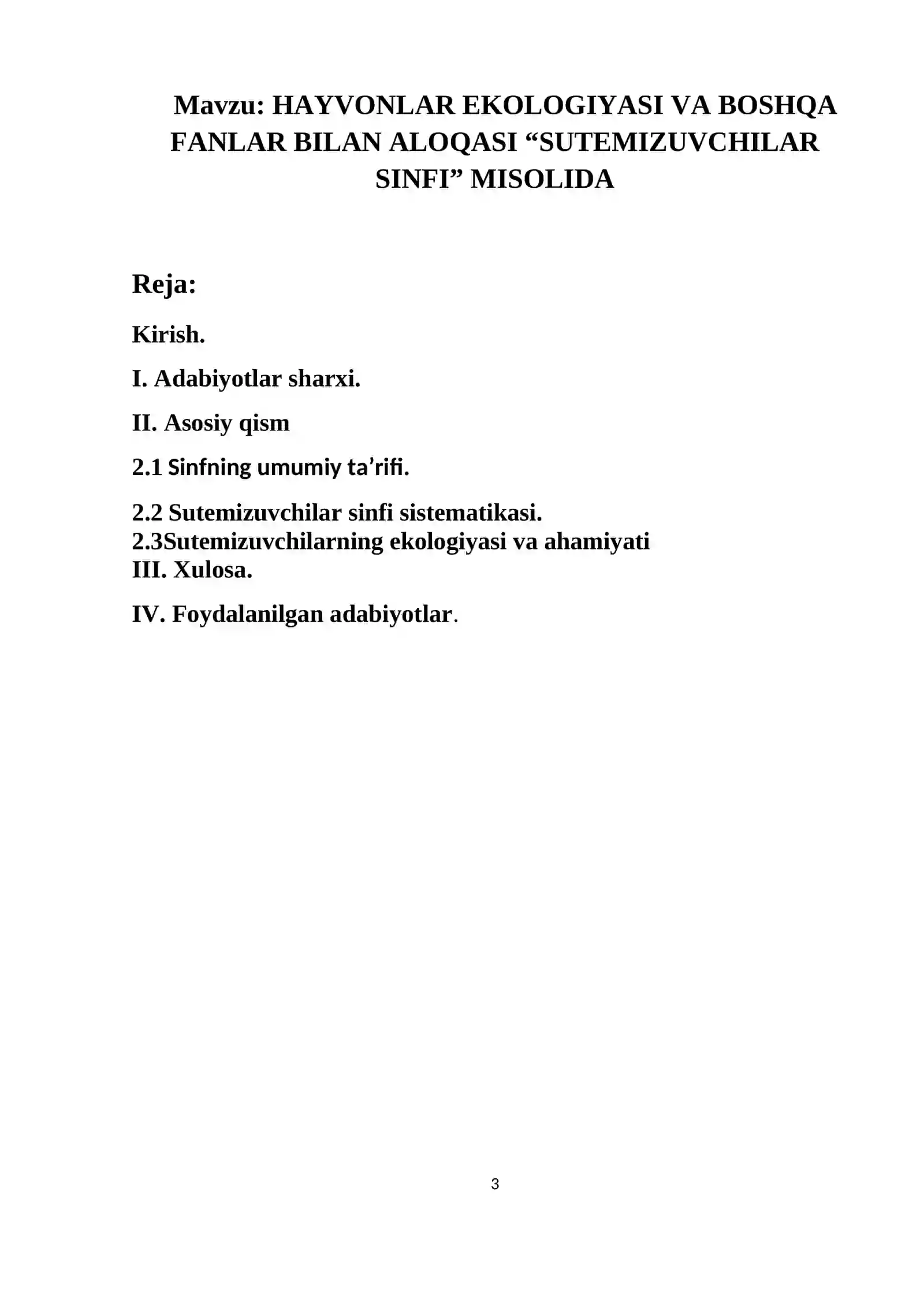 BIOLOGIYA YO`NALISHI 173-GURUH TALABASI EGAMBERDIEV SUNNATILLANING ZOOLOGIYA FANIDAN KURS ISHI 3
