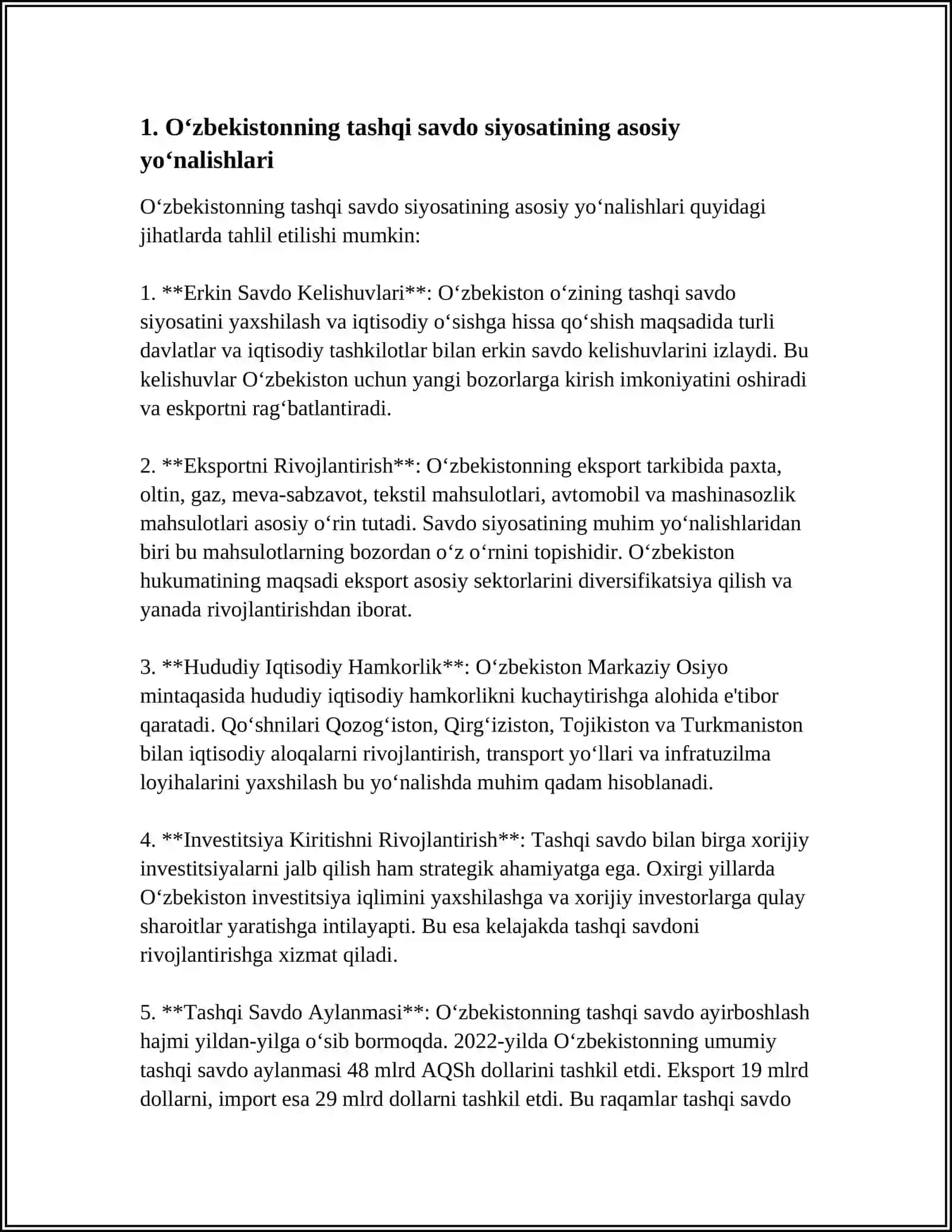 O‘zbekistonning Tashqi Savdo Siyosati va Eksport Salohiyati 3