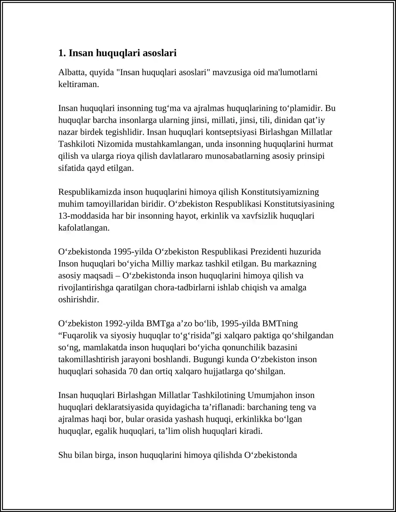 JAN’A O’ZBEKSTANDA INSAN HAQ-HUQIQLARI HA’M ERKINLIKLERI KEPILLIGIN JARATILIWI 3