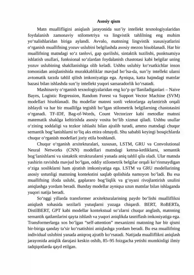 Matn Muallifini Aniqlashda Sun’iy Intellekt Texnologiyalarining O‘rni 3