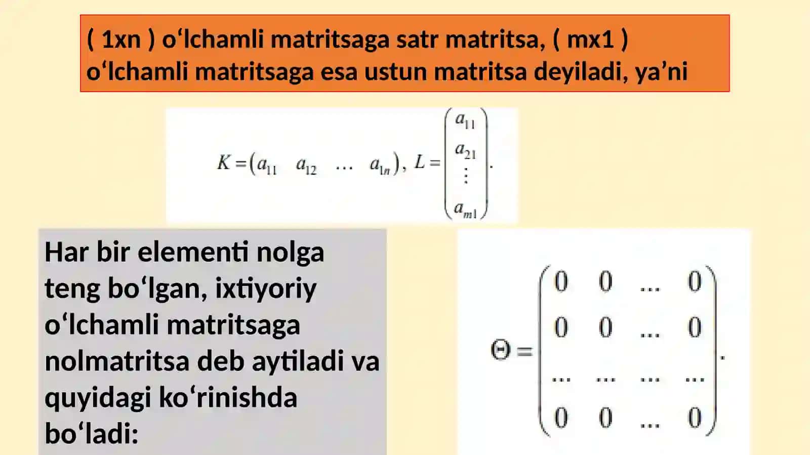 Matritsalar haqida tushuncha determinantlar nazariyasi elementlari yuqori tartibli determinant 3