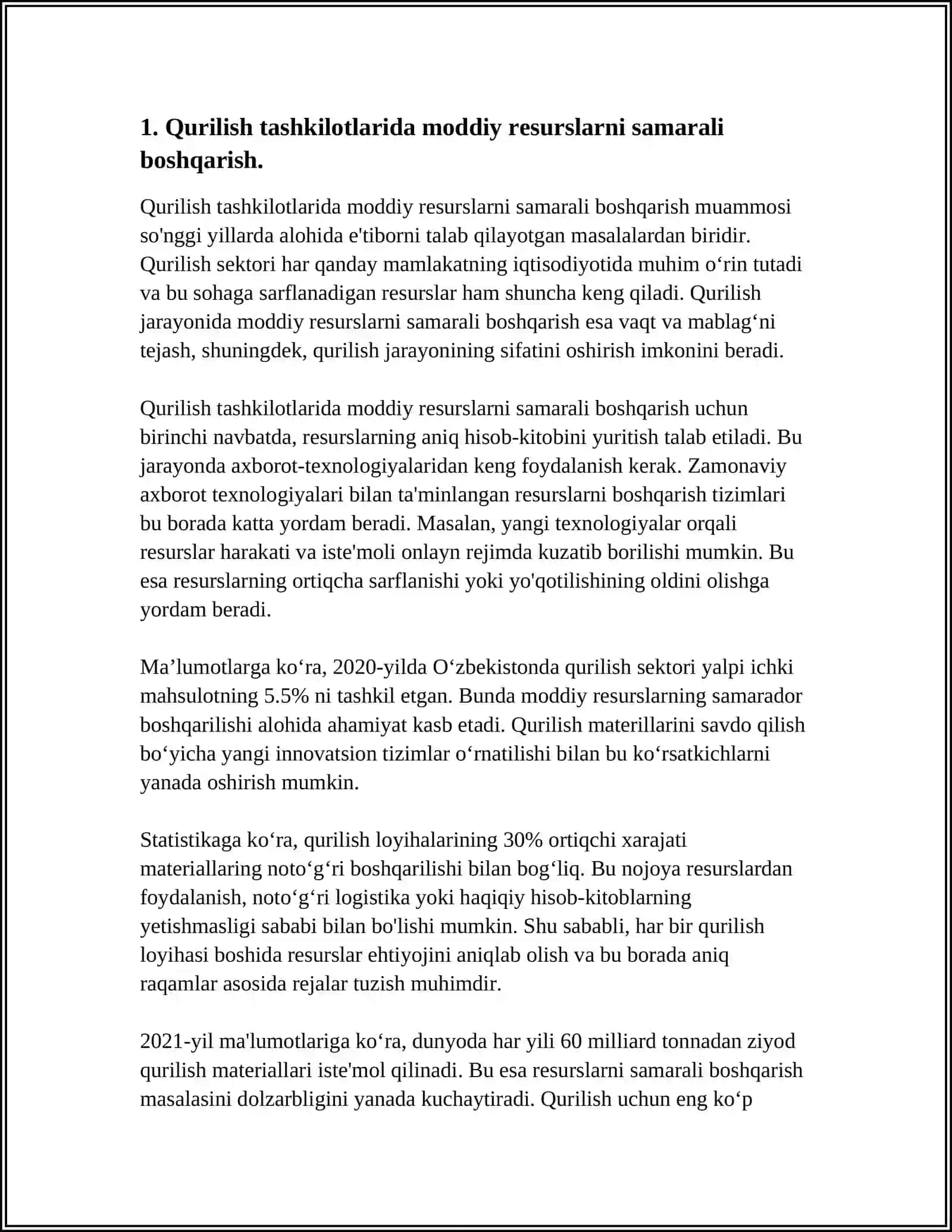 QURILISH TASHKILOTLARIDA MODDIY VA MEHNAT RESURSLARIDAN FOYDALANISHNI TAXLILI 3
