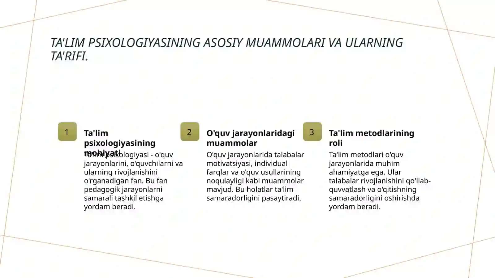 Pedagogika psixologiyaning asosiy muammolari 3