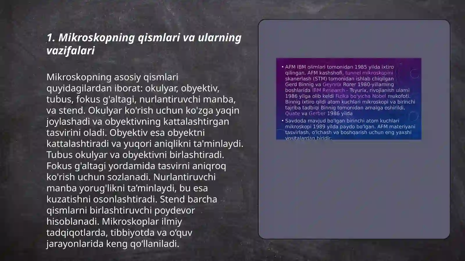 Mikroskop. Mikroskop bilan ishlash qoidasi. Vaqtinchalik preparatlar tayyorlash 3