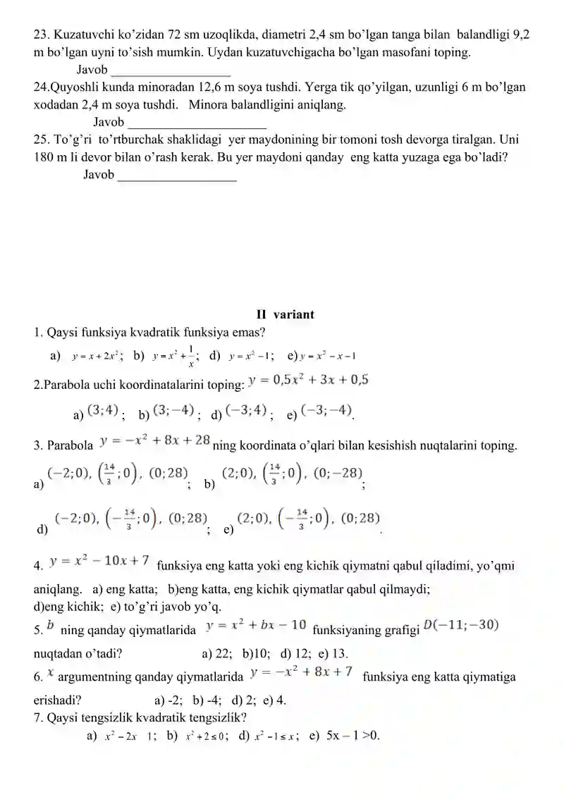 Matematikadan Olimpiada savollari 3