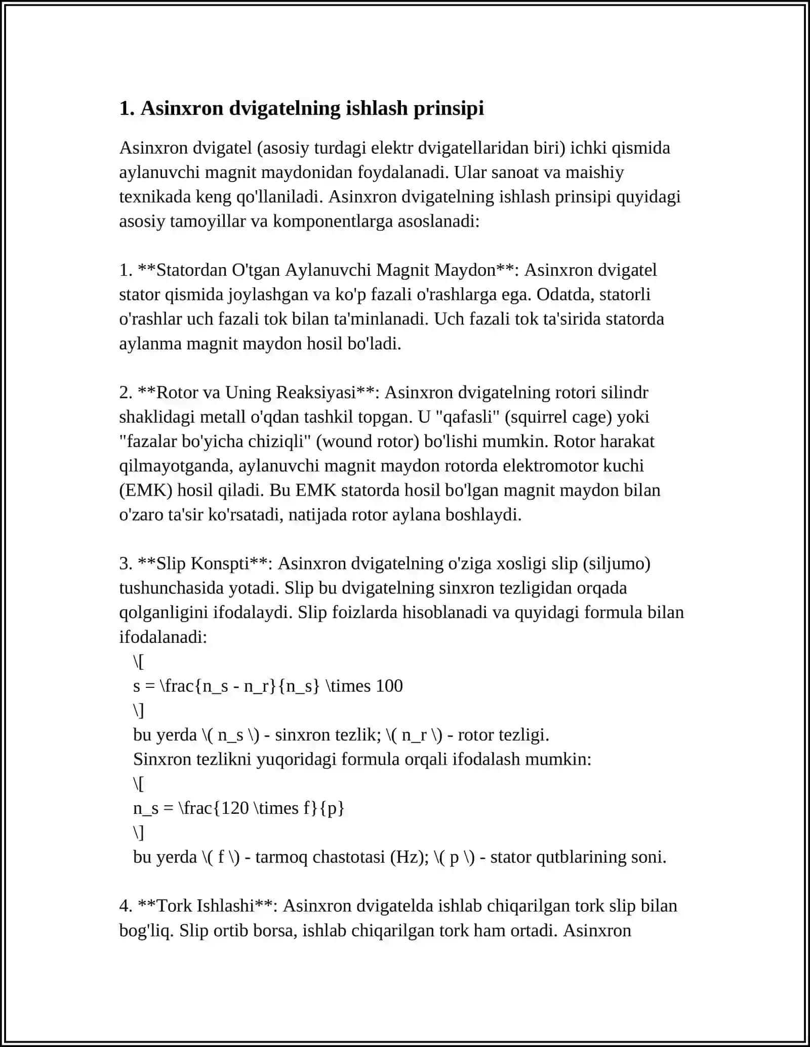 ASINXIRON DVIGATELNI REVERSLASH FIZIK ASOSI 3