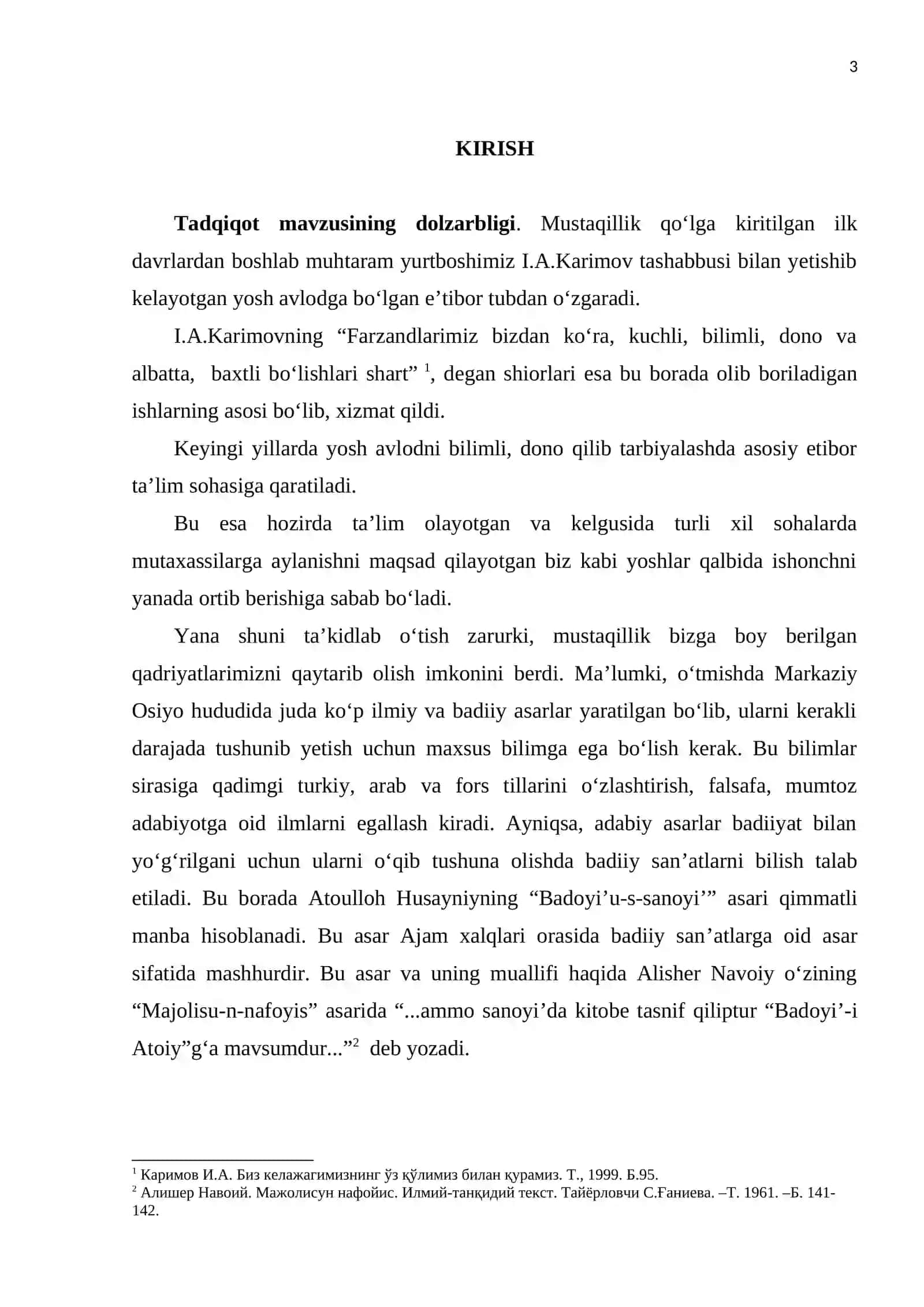 A.Husayniyning “Badoye’ us-sanoe’ asarida badiiy san’atlar tasnifi” mavzusidagi Bitiruv malakaviy ishi 3