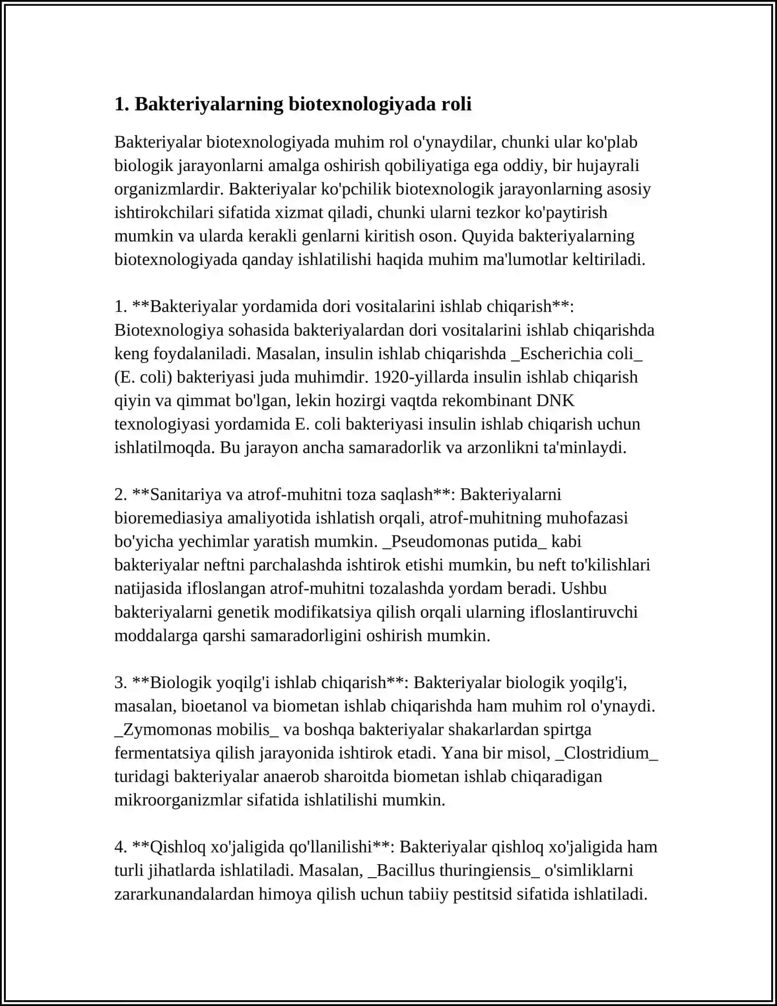 BAKTERIYALARDAN SANOATDA VA QISHLOQ XOʻJALIGIDA FOYDALANISH 3