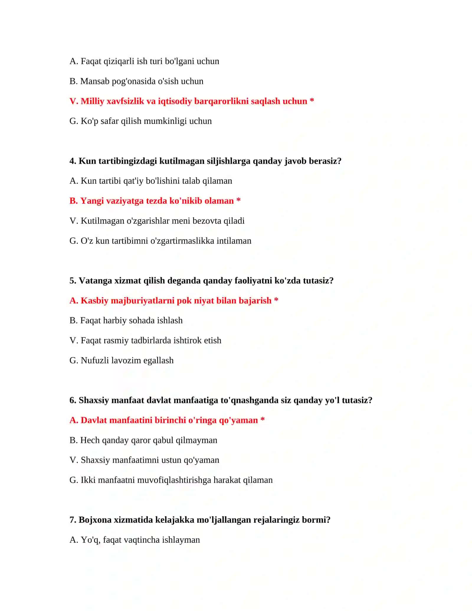 PSIXOLOGIK TAYYORGARLIK: TO'LIQ SAVOLLAR TO'PLAMI 3