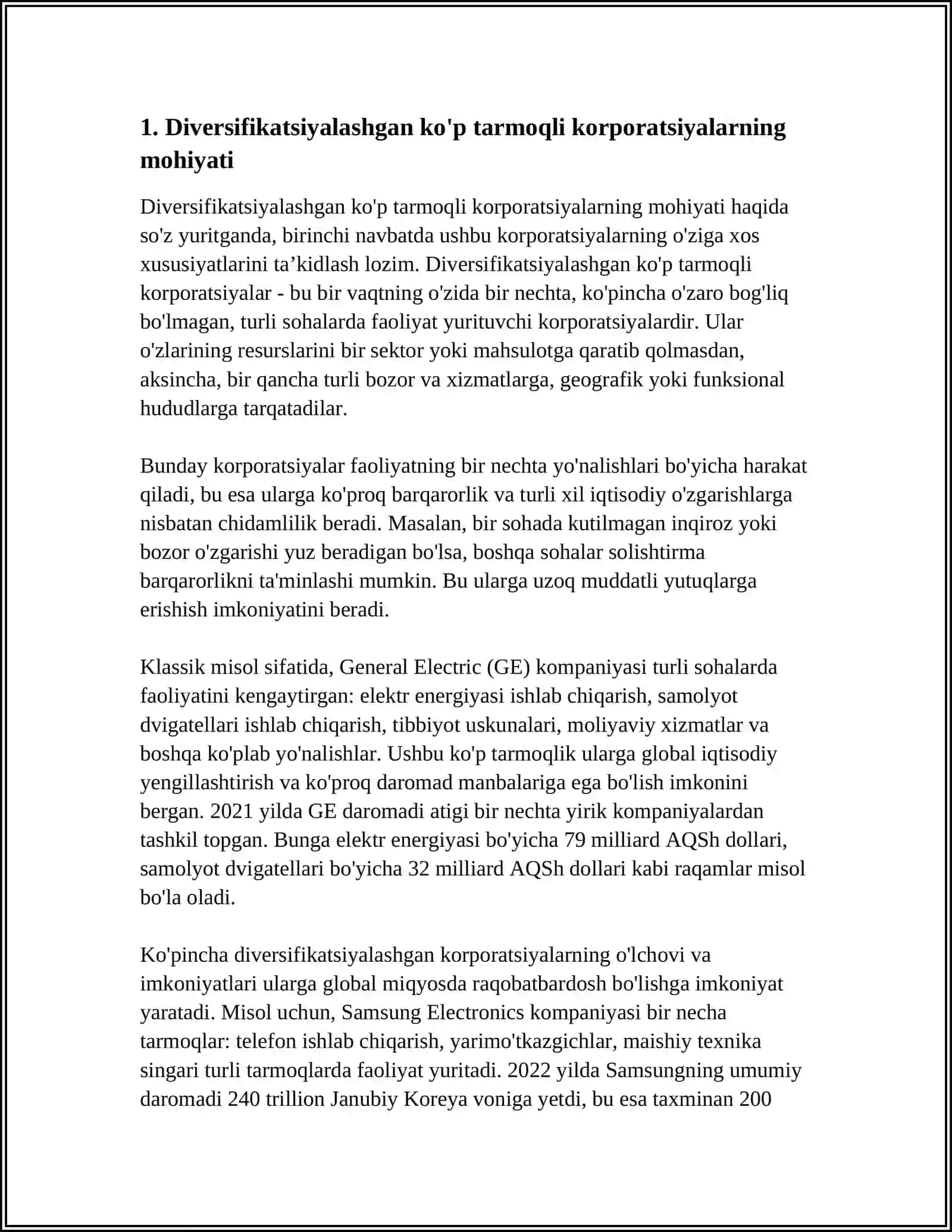 Diversifikatsiyalashgan ko'p tarmoqli korporatsiyalarning raqobat ustunligining manbalari 3
