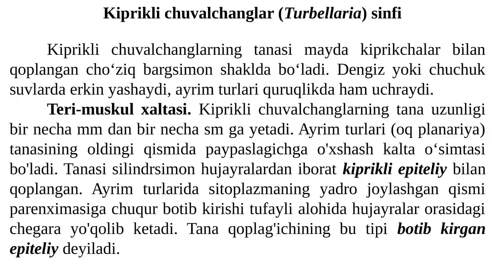 Yassichuvalchanglar(Plathelminthes) tipi 3